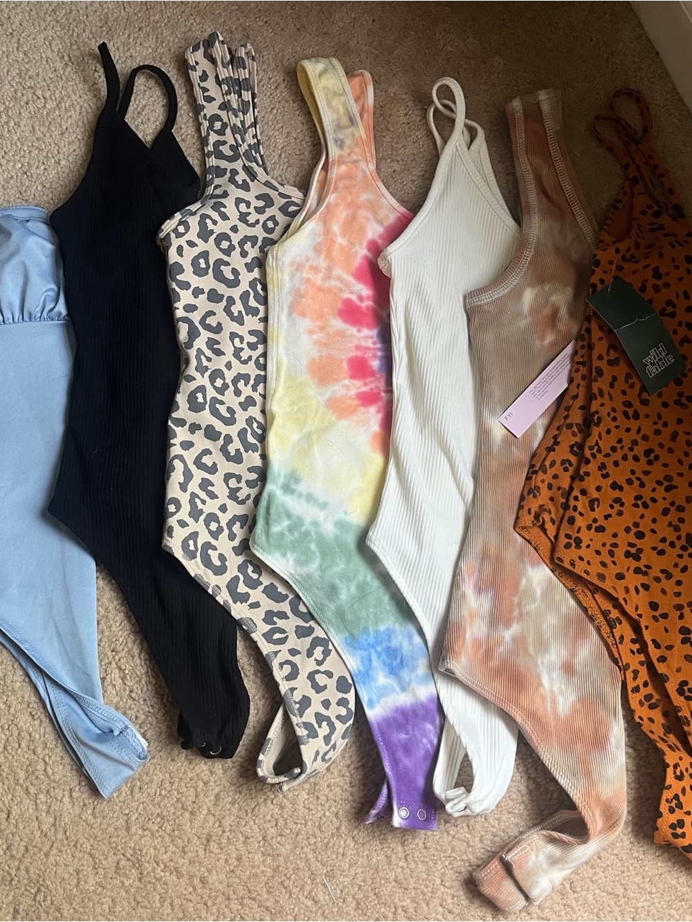 Assorted Ribbed & Tie-Dye One-Piece Bodysuit Collection - Multicolor ( 7 total))
